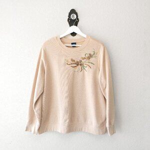 Basic Editions 1X Squirrel Embroidered Sweatshirt Beige Woodland Cottagecore